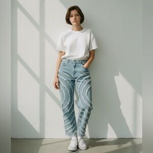 The Ragged Priest Gaze Jeans - Edgy Frayed Circle Seams Mom Fit Size 30